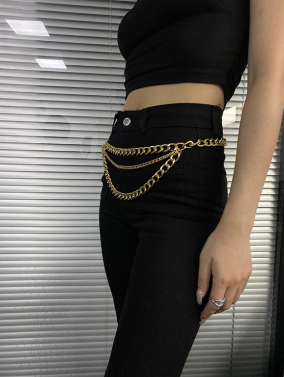 3560 2025 waist chain high-end luxury high-quality metal chain connected multiple wave waist chain waist jewelry
