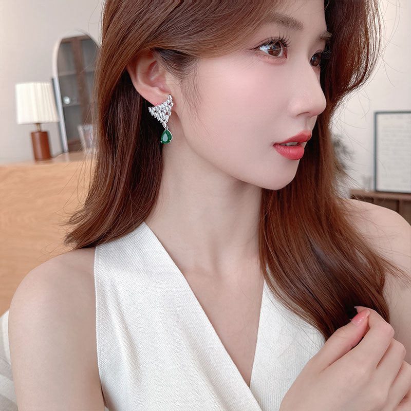 2025 S925 Silver Needle Earrings Wholesale Tide popular New Heavy Industry Design Sense Geometric Triangle Fishtail Water Drop Zircon Earrings
