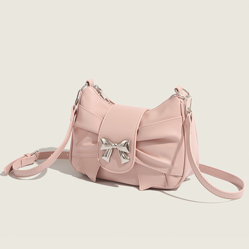 ZLLKL 2025 niche sweet small bag women's bag high-end light luxury messenger bag super fire bow underarm bag women