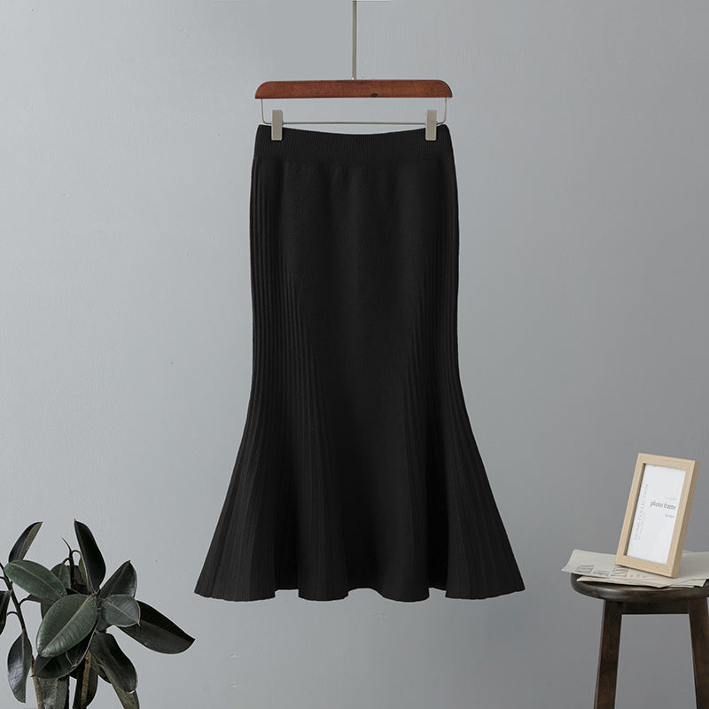 ZllKl Autumn and winter high-waisted knitted fishtail skirt women's New new elastic a-word skirt sexy bag skirt temperament long skirt