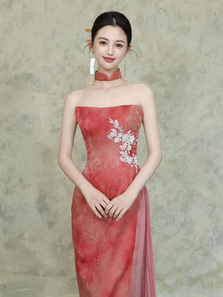 New Chinese morning gown female bride retro tube top high-end engagement dress return banquet welcome toast clothes