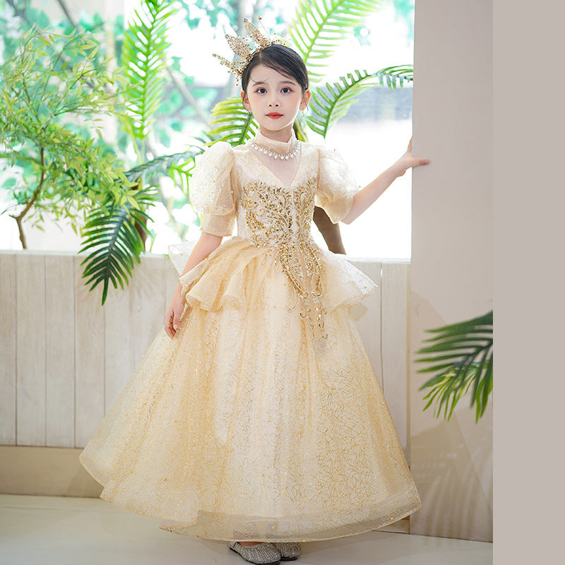 ZllKl Children's Dress Light Luxury Minority High-End Girl Princess Dress Flower Girl Host Piano Playing Tulle Tutu Evening Dress