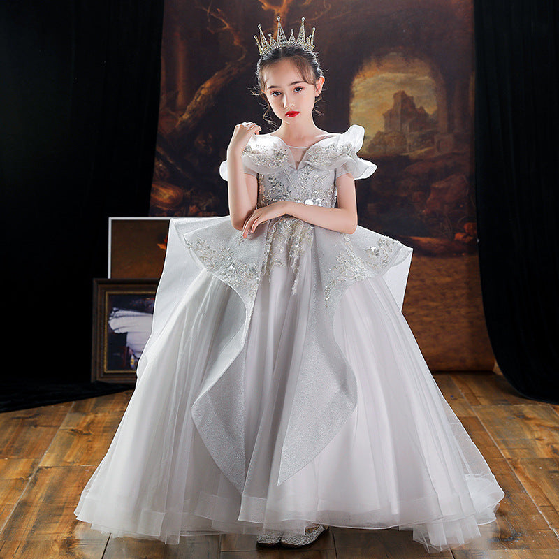 ZllKl Children's Dress Princess Dress Girls Costume for Piano Performance High-End Trailing Host Evening Dress Model Catwalk Dress