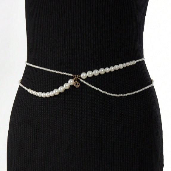 popular New hot-selling pearl chain size pearl splicing gemstone pendant fashion waist chain belt body chain 3444