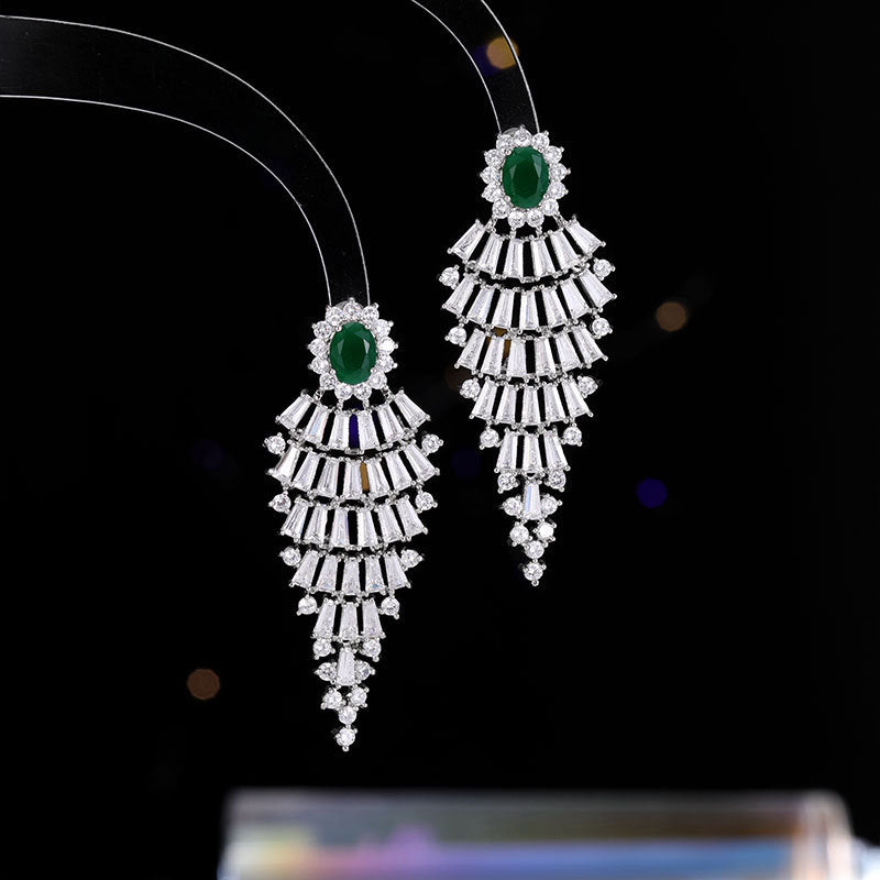 2025 Flowering with the same elegance temperament exaggerated zircon earrings full of colored treasures heavy industry earrings bridal banquet earrings