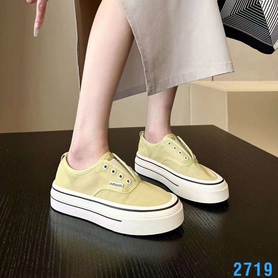 ZllKl New Summer Thin Mesh Surface Shoes Women's Platform Muffin Sneakers Slip-on Canvas Lazy Sports Casual Shoes Fashion