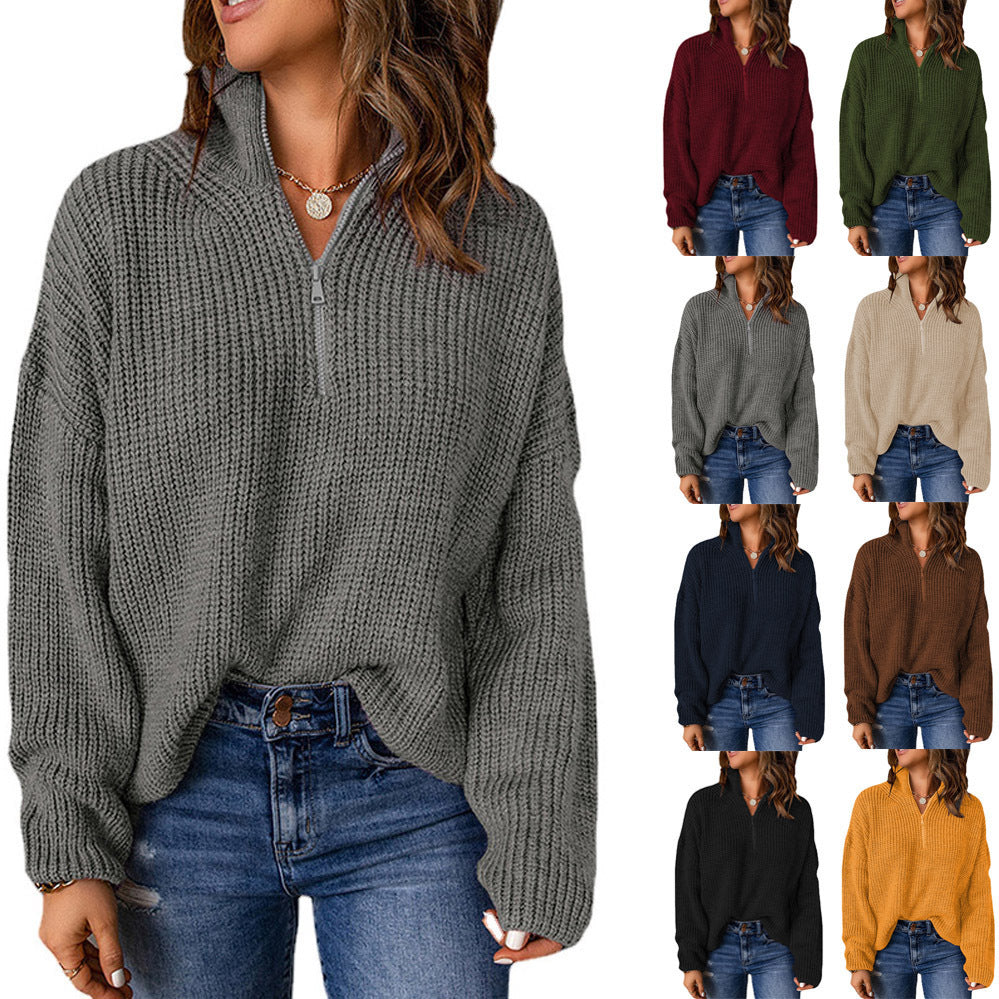 autumn and winter TEMU European and American women's clothing cross-border new zipper turtleneck regular sweater top women