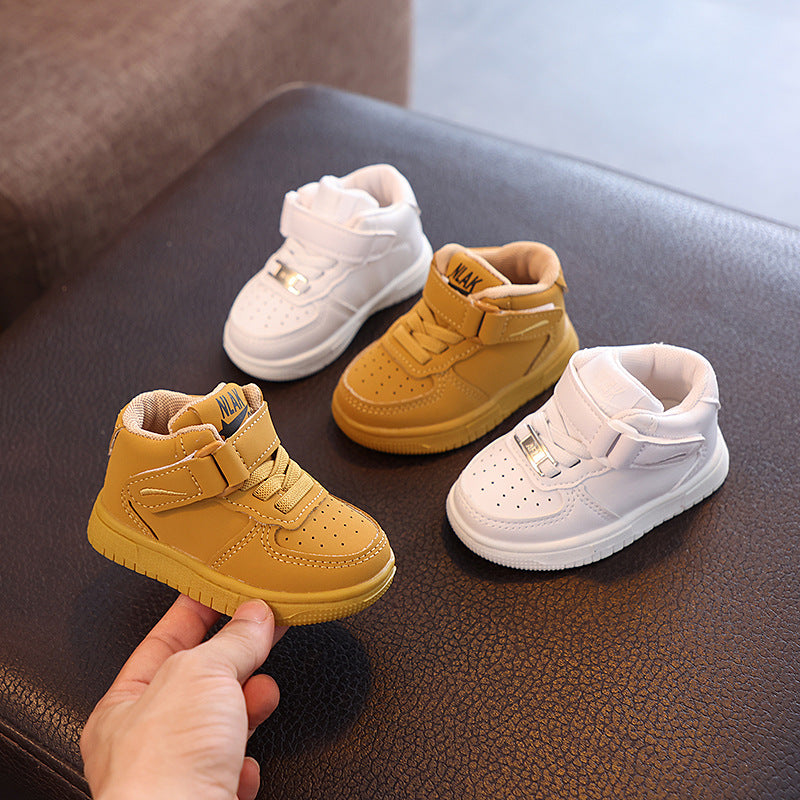 ZllKl Girls Boys Autumn New Board Shoes Soft Bottom White Shoes Breathable Mid-Top Velcro Casual Sneaker Tide
