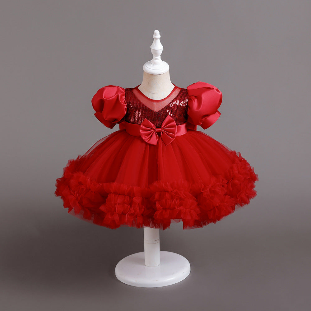 ZllKl Princess Dress Girl Tulle Tutu Flower Girl Wedding Dress Little Girl Catwalk Children Evening Dress Host Costume for Piano Performance