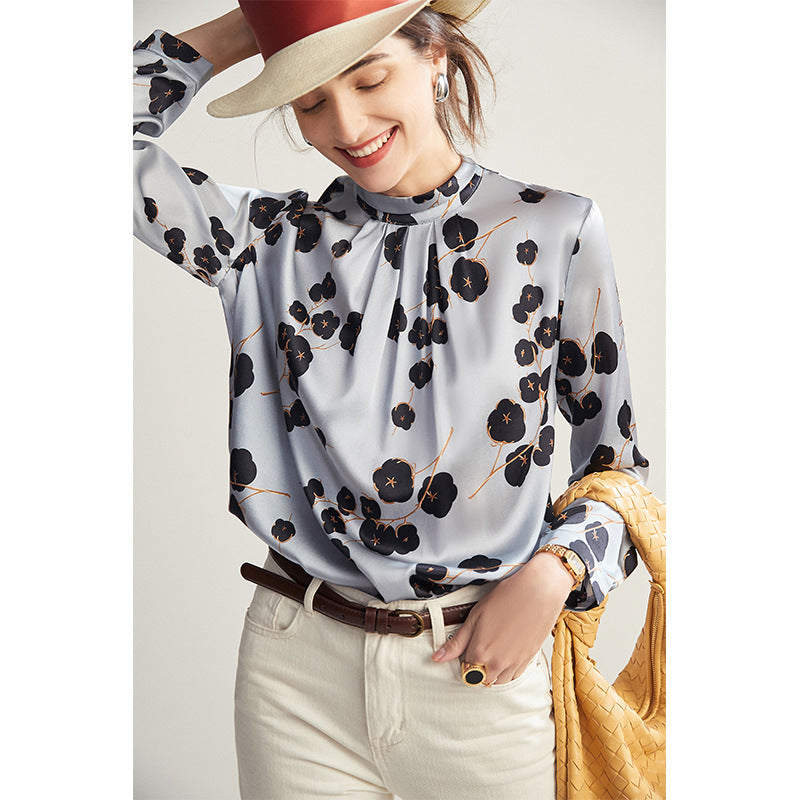 Silk shirt women's long-sleeved mulberry silk temperament shirt popular spring and summer new printed mother niche commuter top
