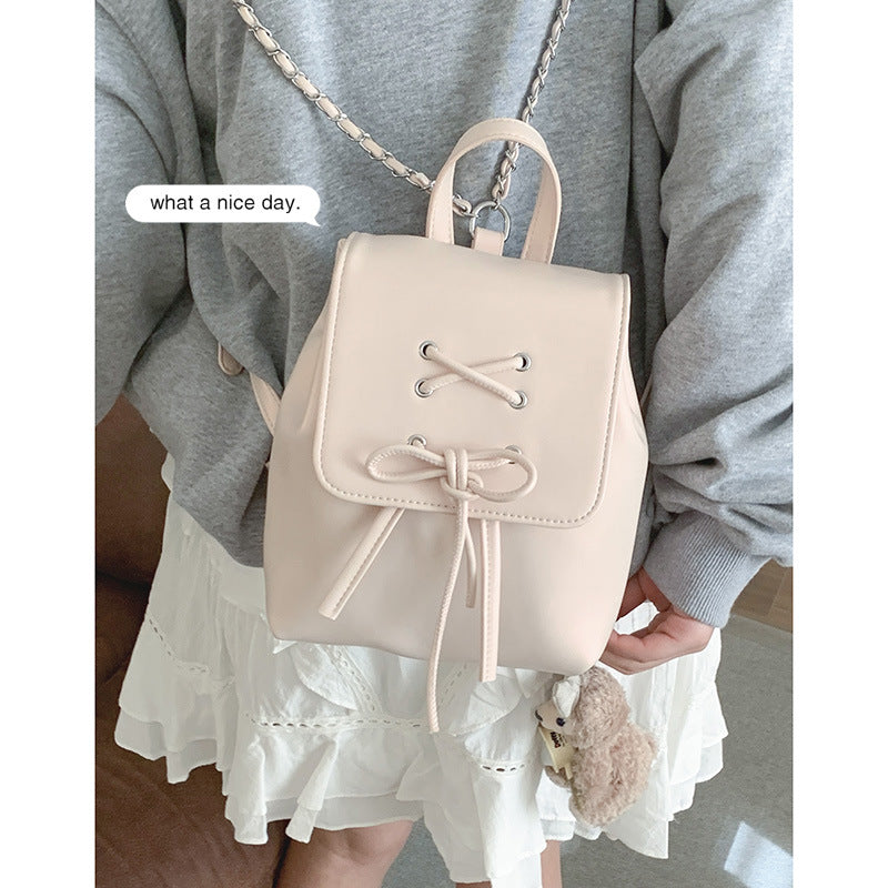 ZLLKL 2025 Ballet style bow backpack women's summer trendy Korean backpack cute portable shoulder bag schoolbag
