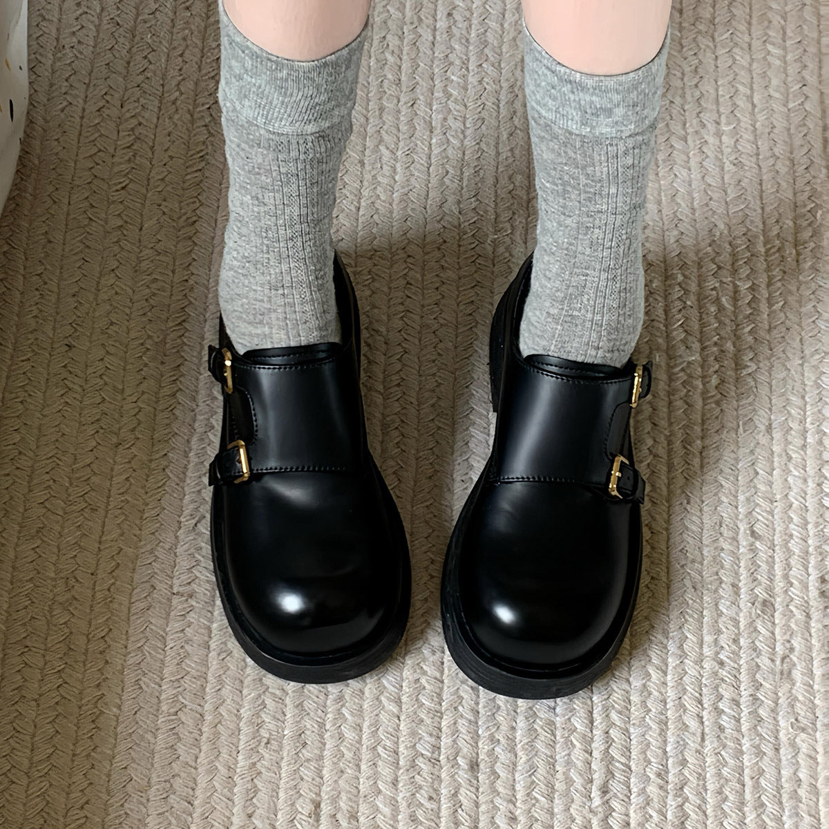 2025 Small man thick-soled heightened deep-mouth single shoes women's round head one-pedal small leather shoes college style jk uniform shoes