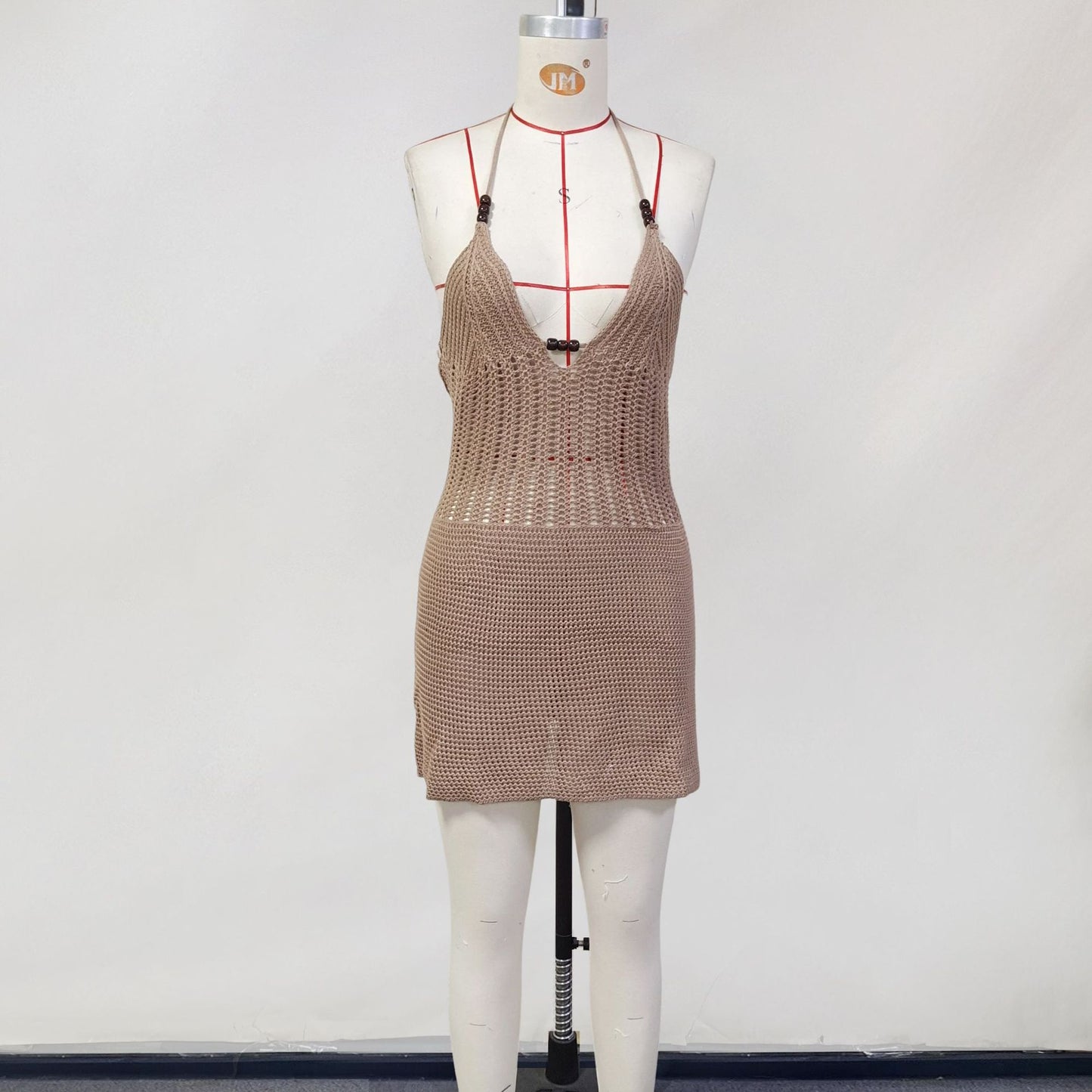ZLLKL 2025 New products in !! spring women's clothing knitted hollow sexy V-neck neck halter strap beach skirt women
