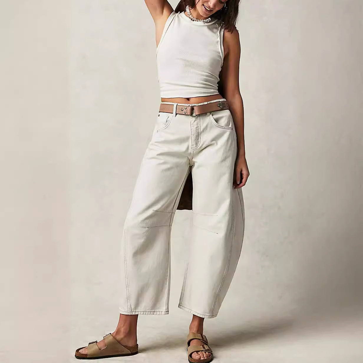 In Stock 2025 Best Seller in Europe and America in Stock Wide Leg Loose Jeans Women's Washed Denim K306