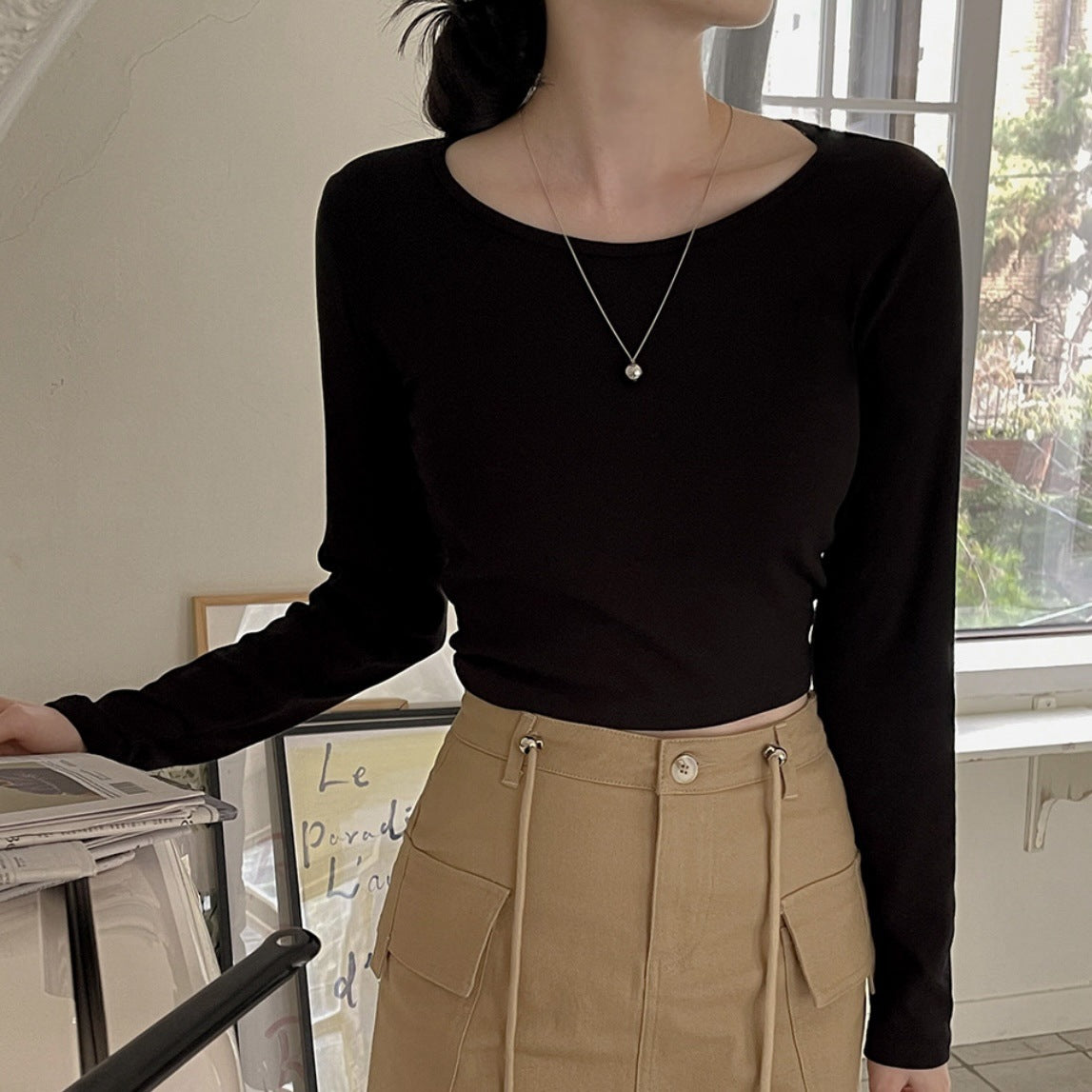 ZLLKL Manufacturer's white Korean version, solid color velvet top, warm bottoming shirt for 2025 trade in season, women's autumn and winter with long sleeves