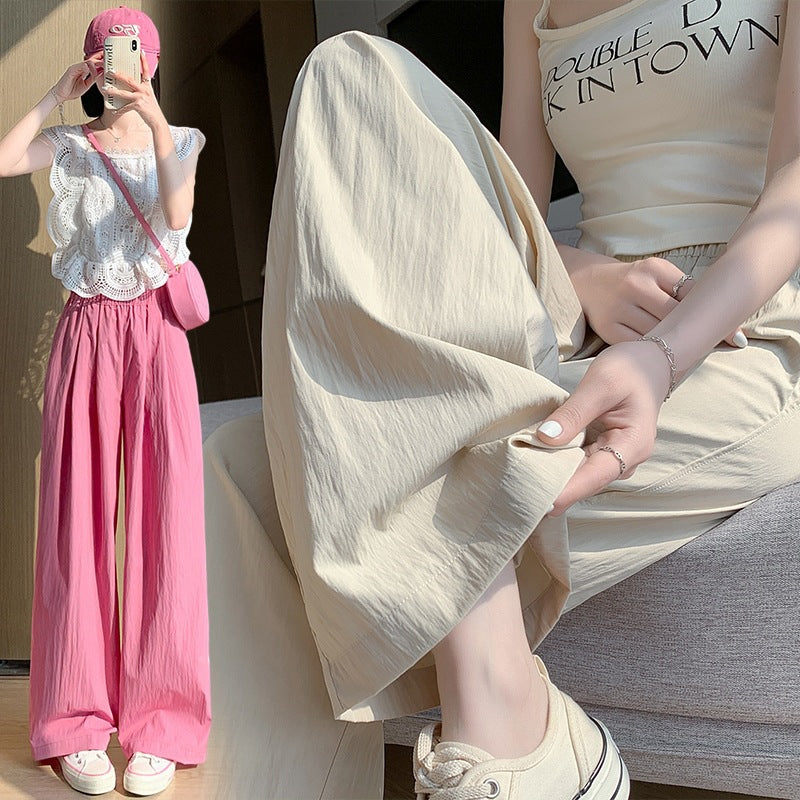 ZllKl Ice Silk Yamamoto Pants for Women Spring, Autumn and Summer New High Waist Slimming Loose Drooping Straight Sun Protection Lazy Wide Leg Pants