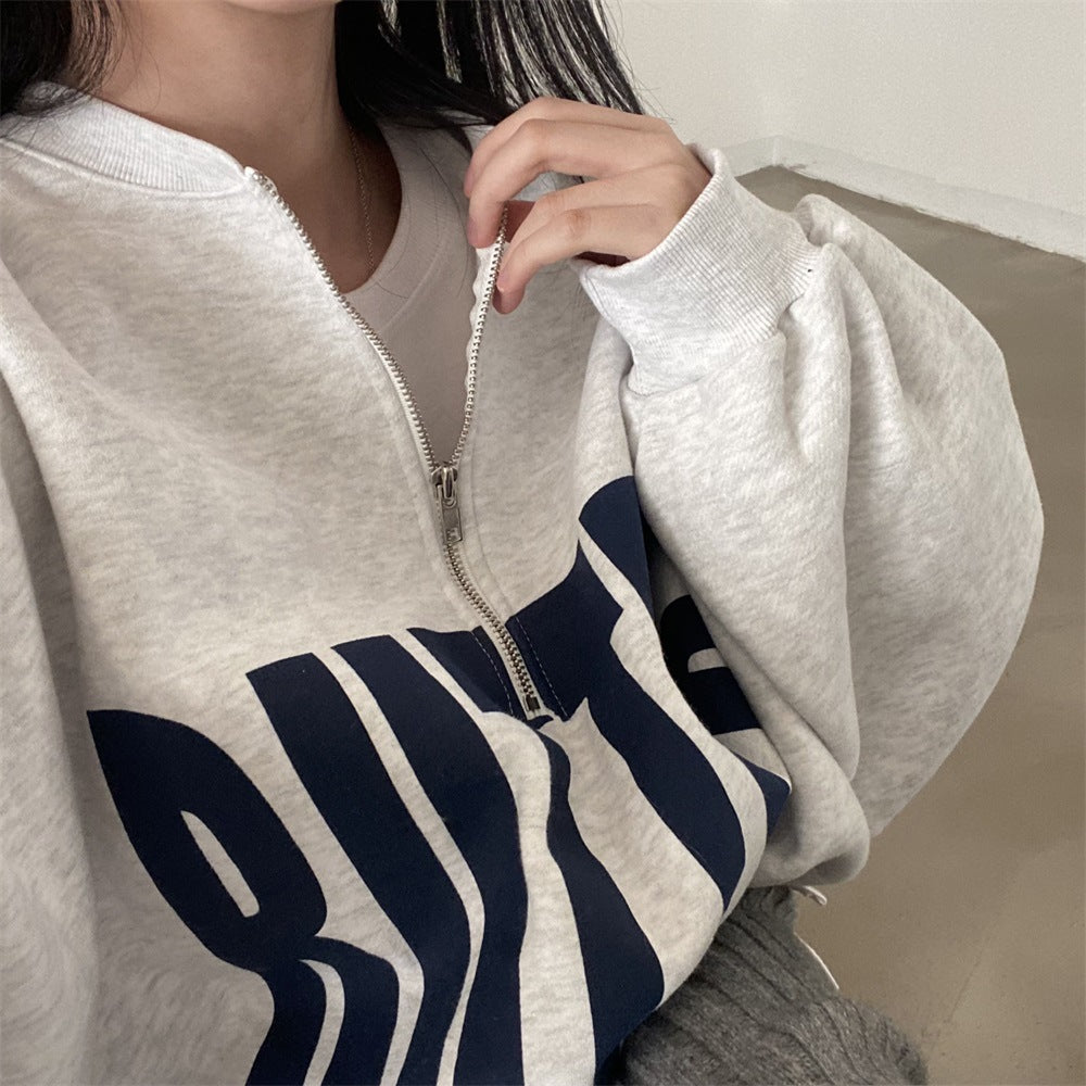 ZLLKL 2025 Wholesale baseball collar zipper sweater women's autumn women's clothing loose thickened thin Korean velvet large size spring and autumn