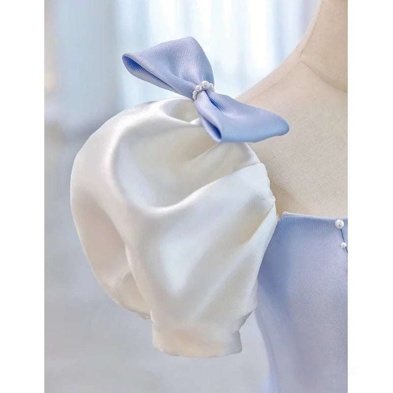 2025 Light blue evening dress women's high-end adult ceremony princess dress on the run haute couture light luxury vocal art test long