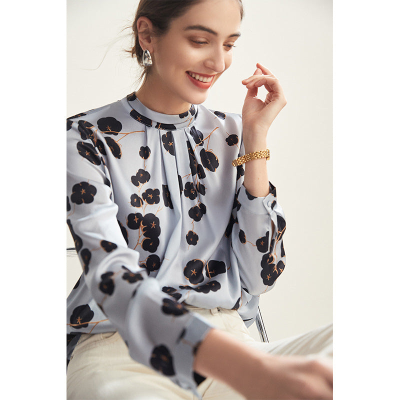 Silk shirt women's long-sleeved mulberry silk temperament shirt popular spring and summer new printed mother niche commuter top