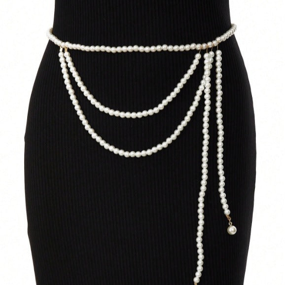 MW3319 2025 waist chain simple personality wavy fringe pendant double side pendulum chain waist chain waist decoration
