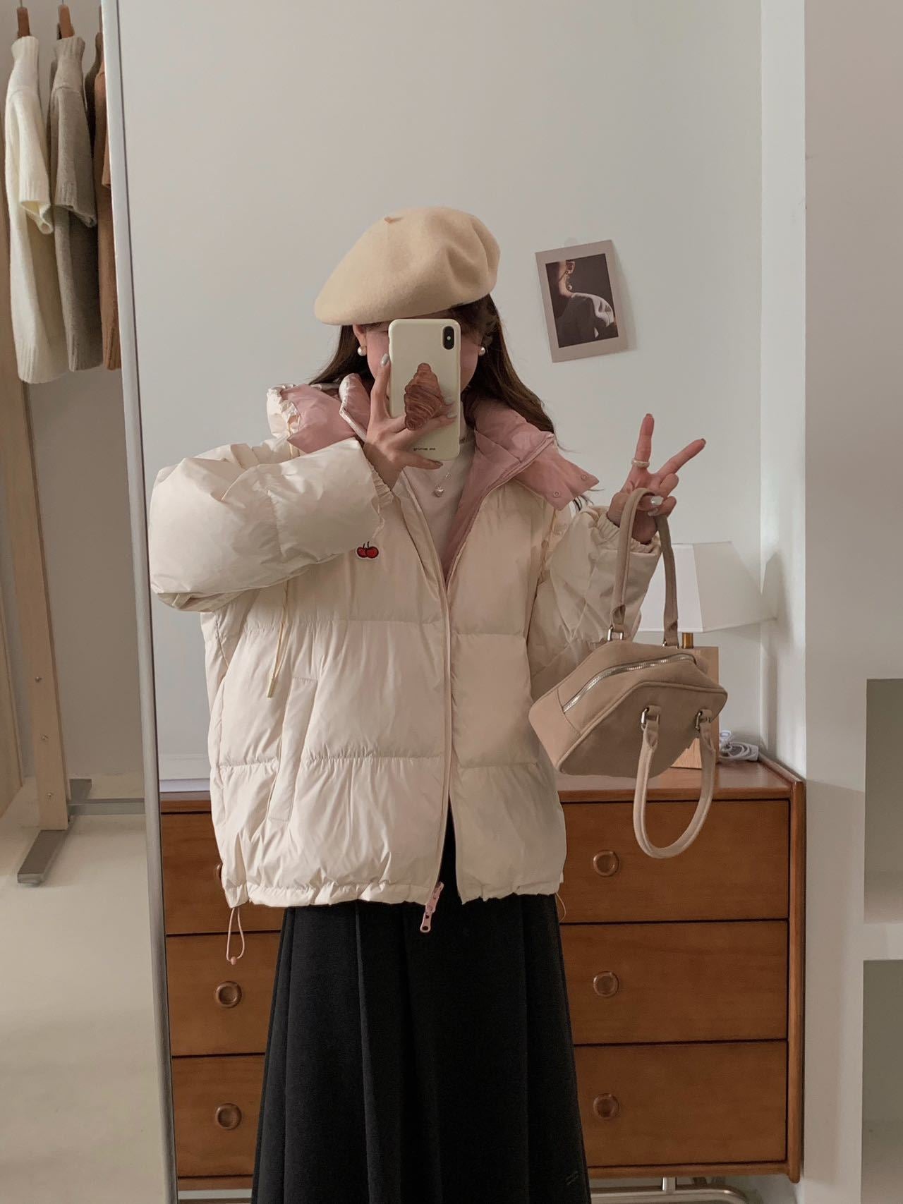 Korean trendy brand KIRSH cherry double-sided down jacket women's winter 2023 new short thickened small coat