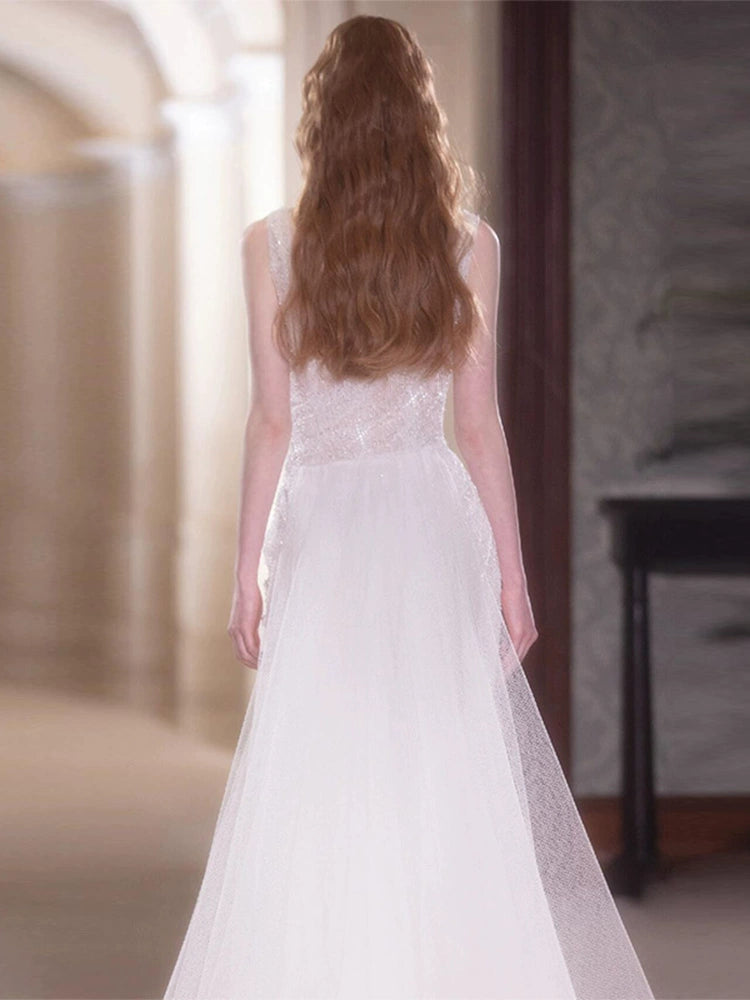 Suspender light wedding dress niche sequins high sense super fairy fishtail skirt temperament thin banquet celebrity style evening dress women