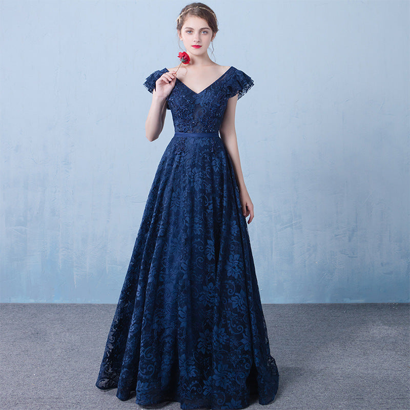 2025 Popular, , Banquet Evening Dress New Navy Blue Large Size Skinny Long Ball Dress Dress