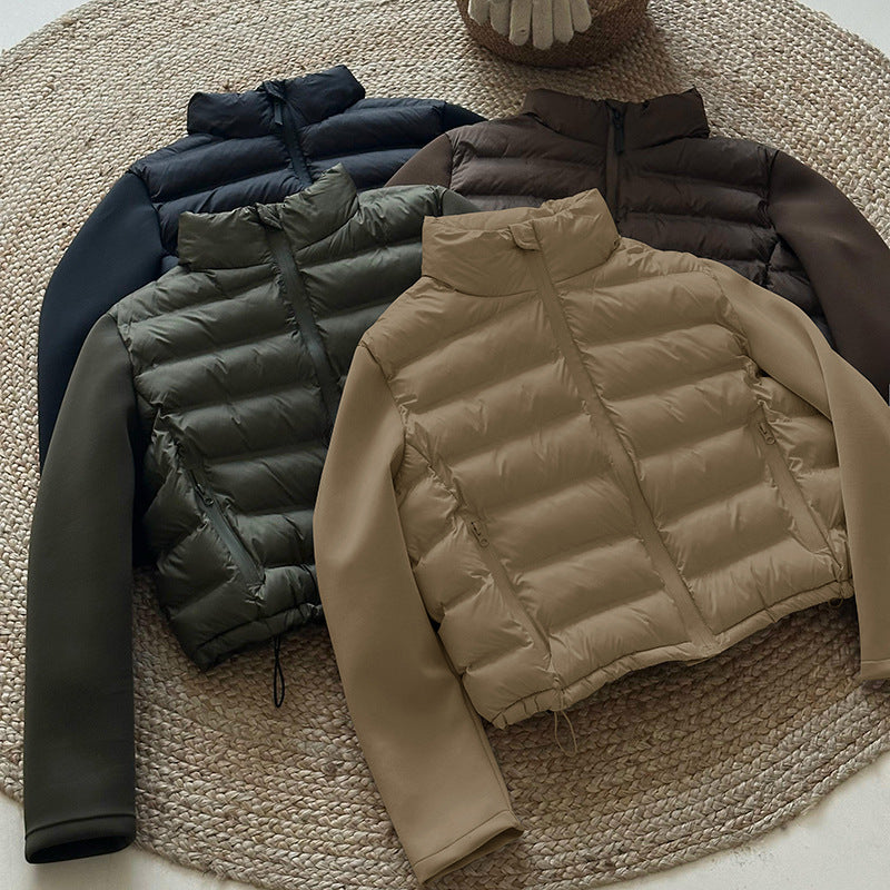 European and American autumn and winter new down cotton-padded clothes women's jackets splicing stand-up collar cotton-padded clothes casual versatile small cotton-padded jackets