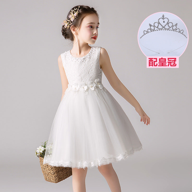 ZllKl Children's Dress Summer Hot Sale Flower Girl Puffy Gauze Princess Dress Girl Baby Host Costume for Piano Performance Skirt
