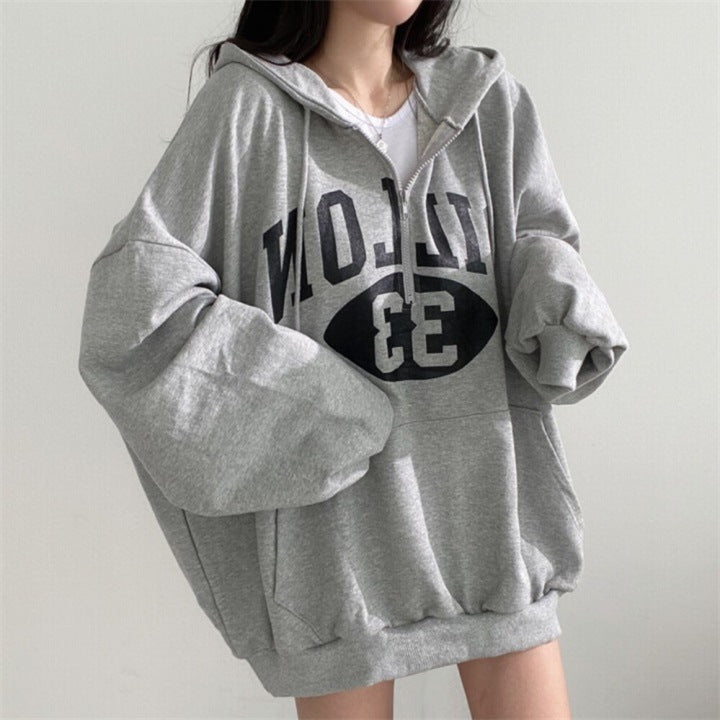 ZLLKL 2025 Zipper sweater women's hooded new women's clothing loose spring, autumn and winter thickened velvet thin clothes