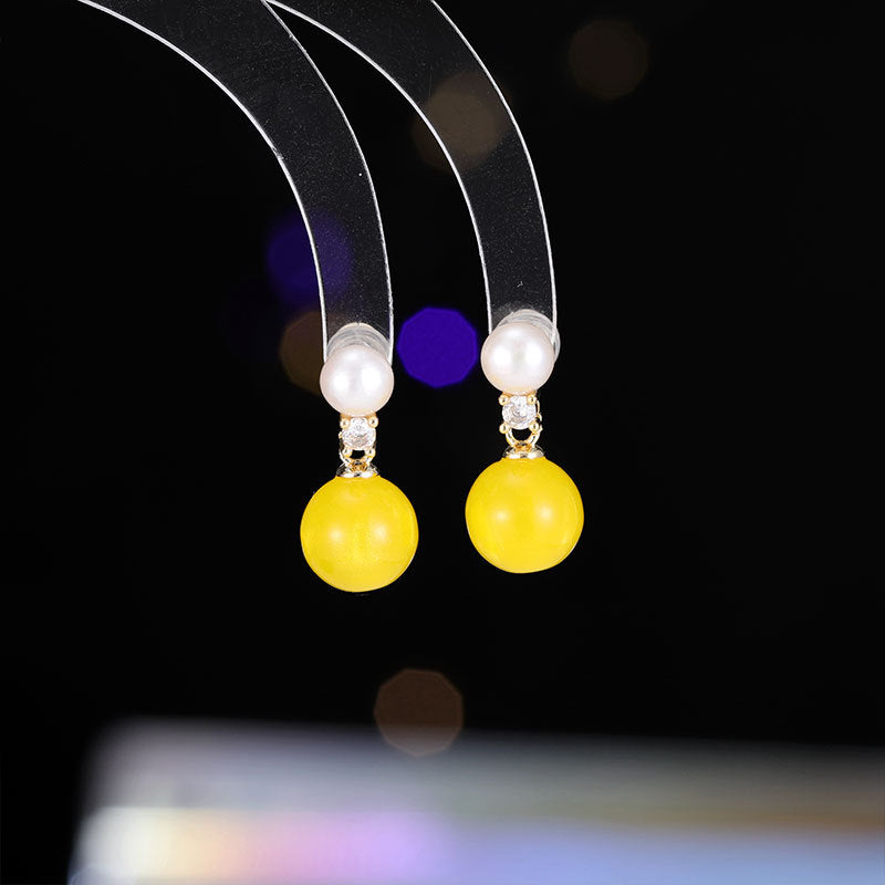 2025 popular New Chinese Natural Freshwater Pearl Earrings Women's Fashion Simple Temperament Agate Candy Color Earrings