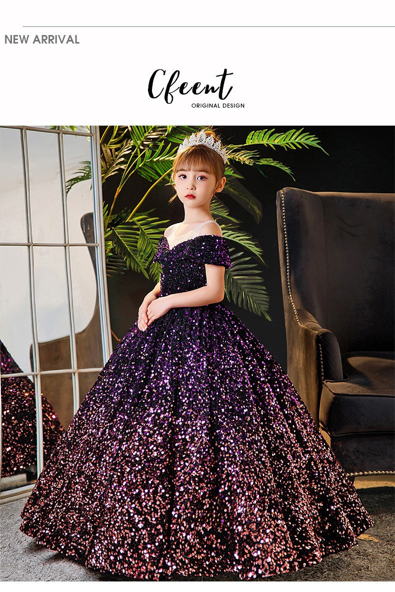 ZllKl Children's Dress Princess Dress Spring Girls Catwalk Flower Girl Tulle Tutu Host Costume for Piano Performance Dress