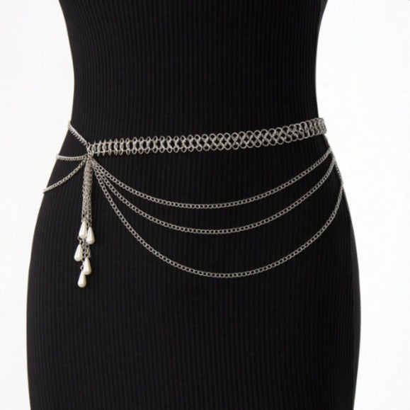 FB3360 2025 waist chain water drop pearl fringed chain pendant multi-layer wave pendulum chain waist chain waist decoration