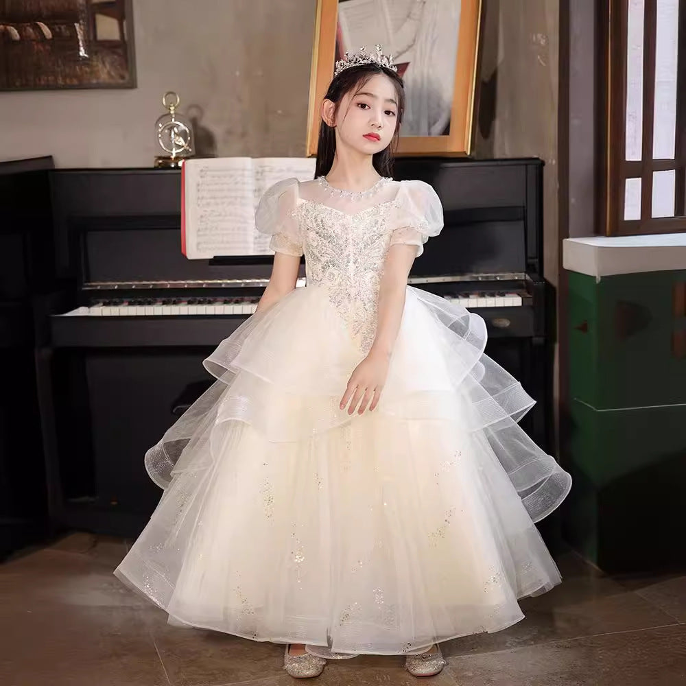 ZllKl Children's Dress Light Luxury Minority New Girls' High-End Birthday Fashionable Princess Dress Flower Girl Costume for Piano Performance