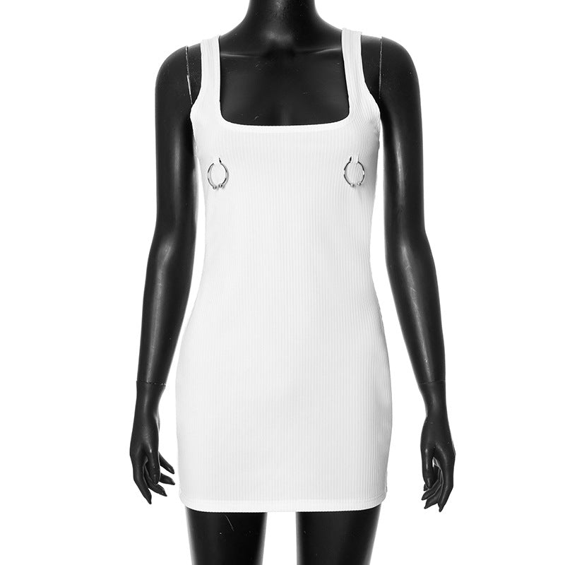2025 M24DS117 New women's clothing summer new sexy solid color sleeveless square collar waist-wrapped hip dress women