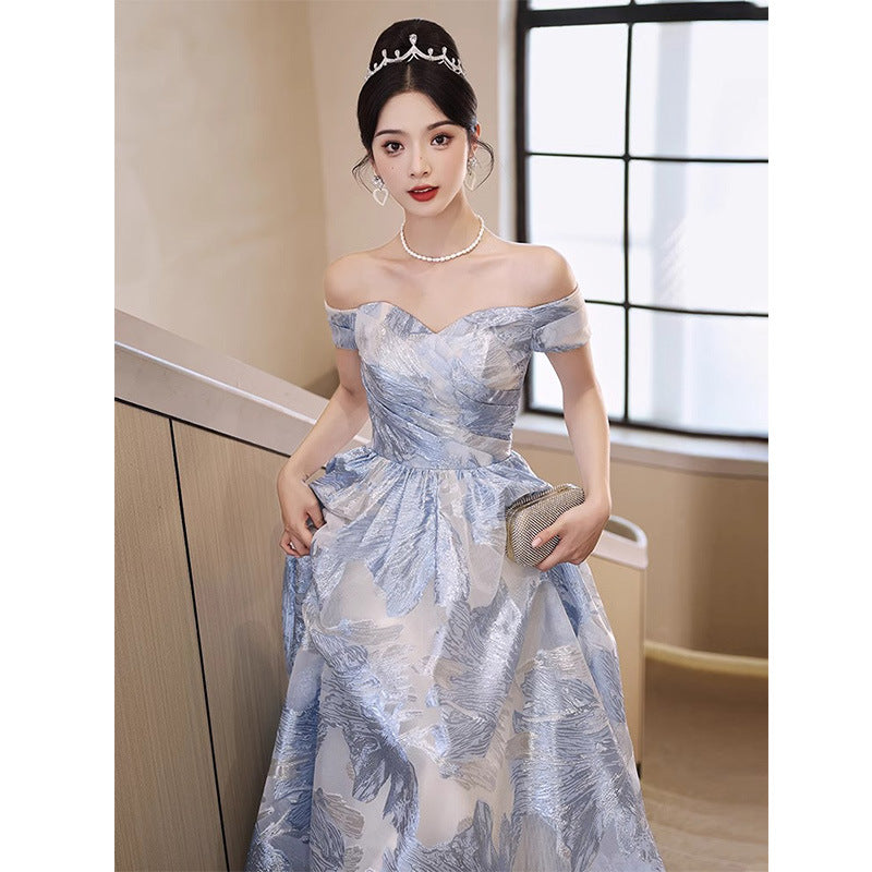2025 one-word shoulder evening dress 2025 new temperament banquet dress graduation season school party dress
