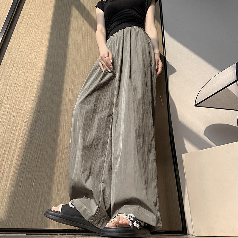 ZllKl Ice Silk Yamamoto Pants for Women Spring, Autumn and Summer New High Waist Slimming Loose Drooping Straight Sun Protection Lazy Wide Leg Pants