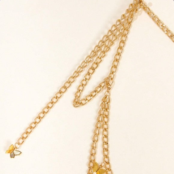 FB3331 2025 waist chain hollow pentagram alloy butterfly pendant wave fringe pendulum chain waist chain