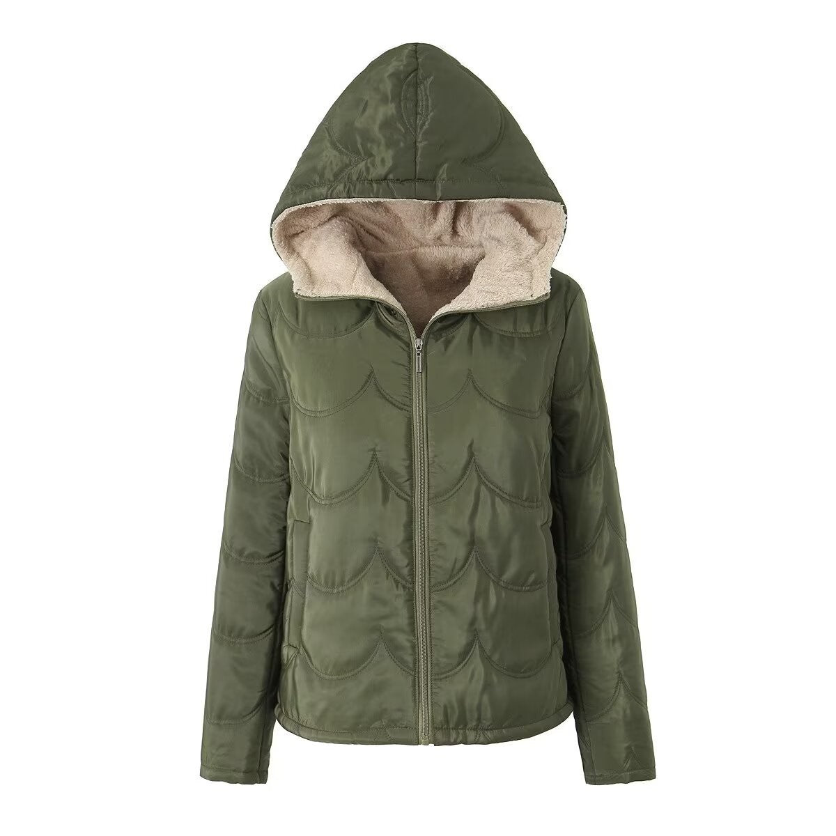 European and American style autumn and winter new women's geometric casual solid color loose hooded velvet thick thermal cotton coat