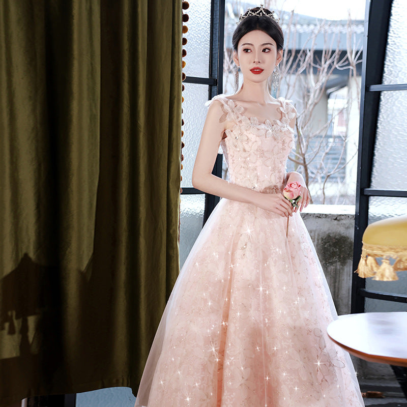 2025 Pink Mori Flower Evening Dress Advanced Sense Engagement Wedding Toast Dress Hosting Performance Graduation Performance Dress Dress