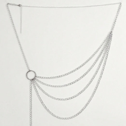 FB3415 2025 waist chain simple small ring connected multi-layer wave fringe pendulum chain waist chain waist decoration