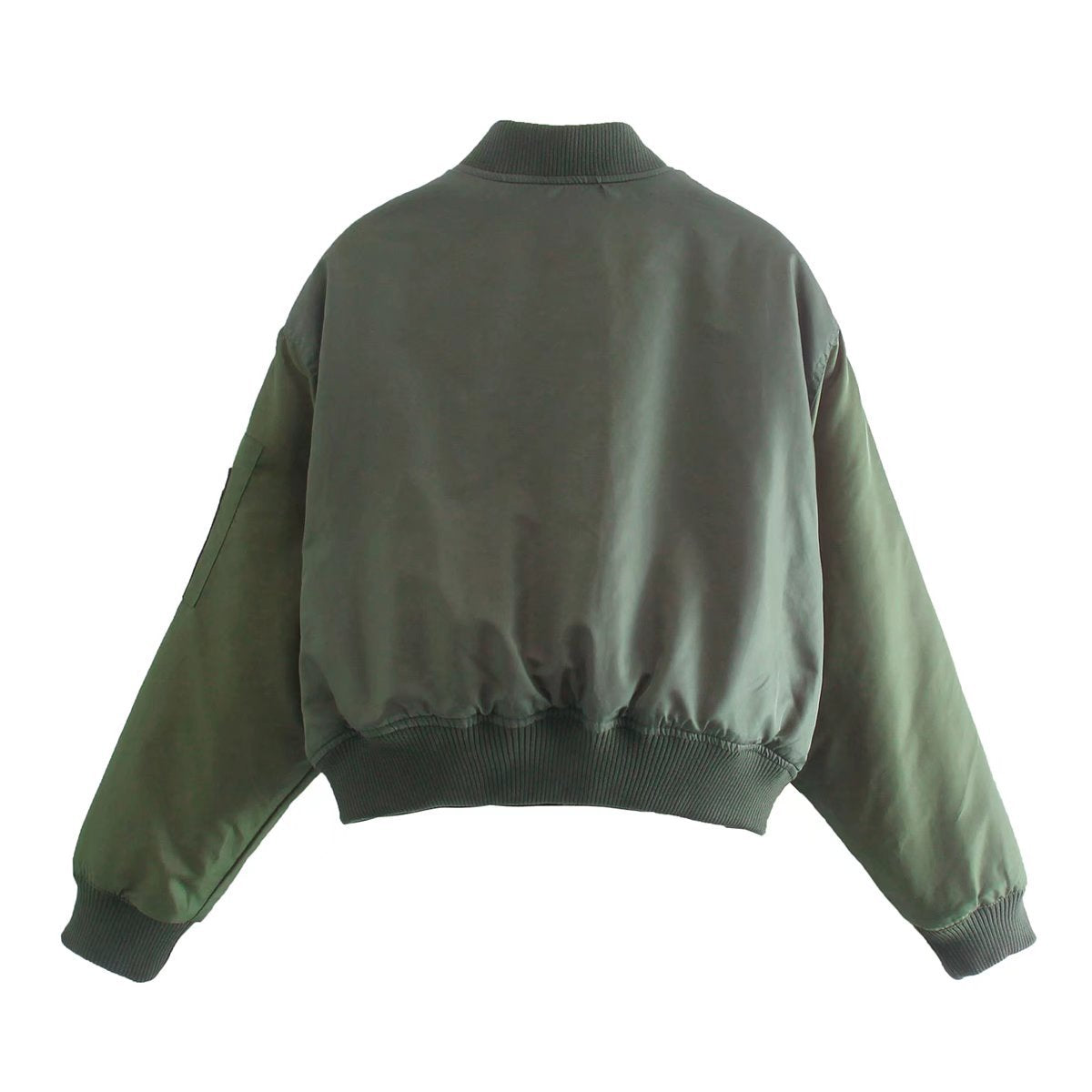 Army green short flight jacket cotton clothes women's autumn and winter new European and American spice girls loose stand-up collar casual coat