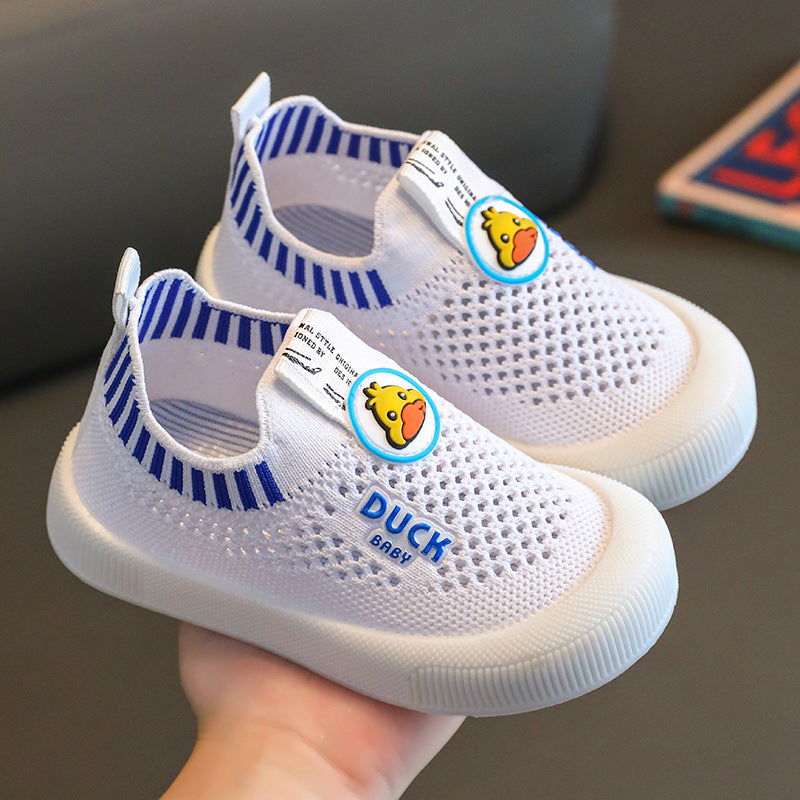 ZllKl Spring and Summer Children's Breathable Mesh Shoes Non-Slip Flying Woven Shoes Soft-Soled Shoes for Baby Slip-on Casual Shoes