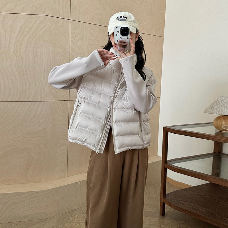 European and American autumn and winter new down cotton-padded clothes women's jackets splicing stand-up collar cotton-padded clothes casual versatile small cotton-padded jackets