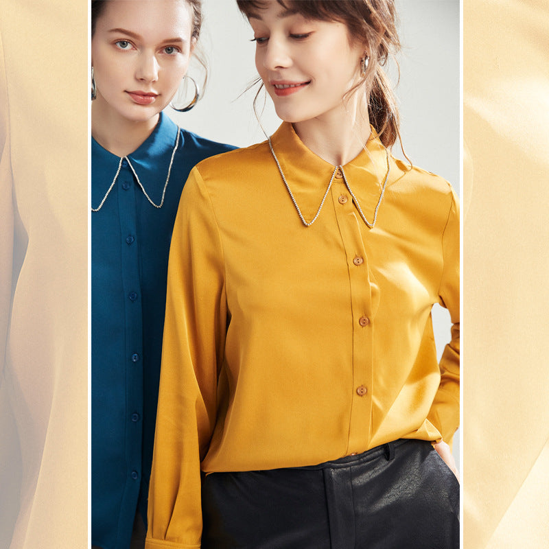 Silk shirt women's mulberry silk shirt summer summer new commuter long-sleeved square collar design niche top
