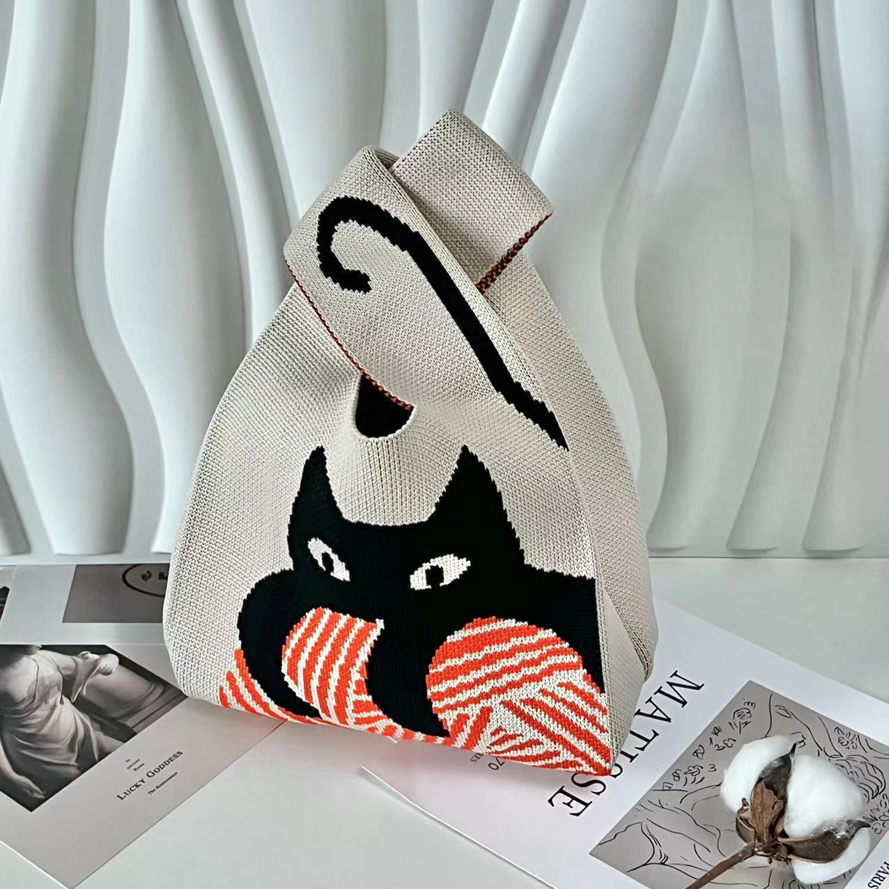 ZllKl Knitted Bag with Hand Gift Bag Handbag Rabbit Hand Bag Ins Large Capacity Gift Bag Small Handbag Wrist