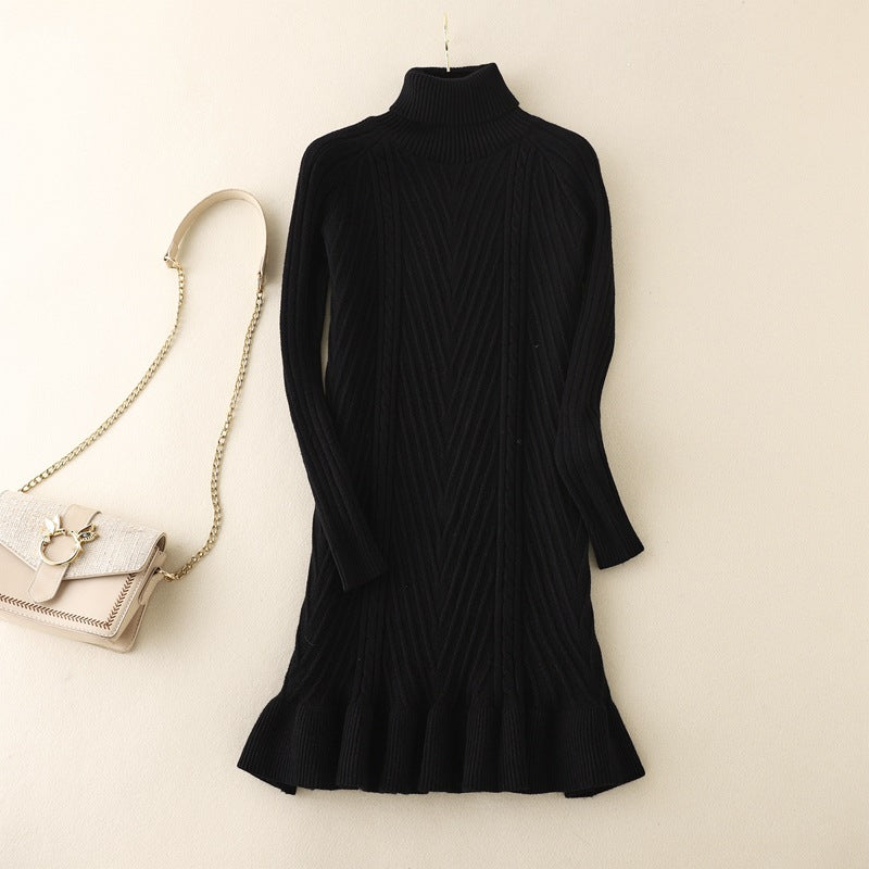 ZllKl Knitted dress women's New autumn and winter new fashion sweater women's clothing small fish tail inner with bottom skirt