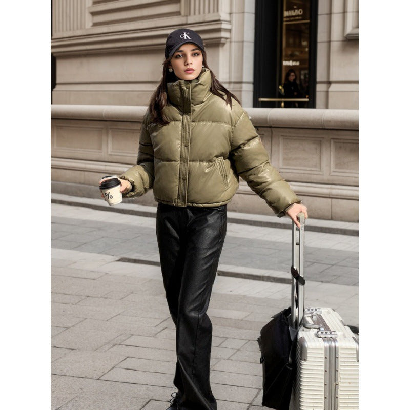 China, Europe and America winter leave-in pu leather cotton clothes women's short 2025 new thickened bread clothes small warm jacket