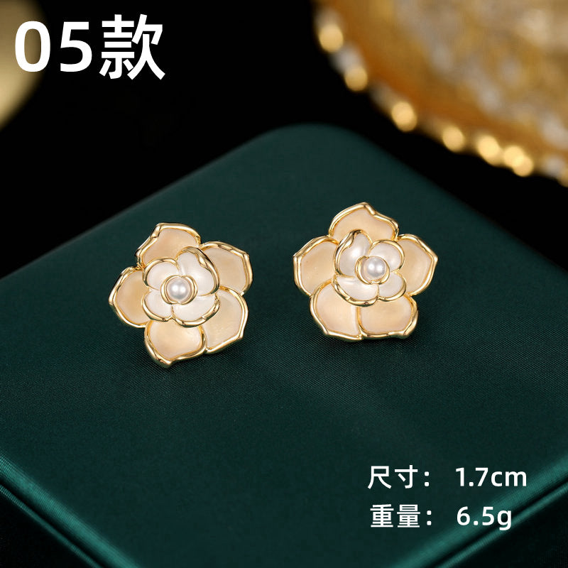 2025 S925 silver needle flower series earrings niche design earrings Korean version super fairy simple temperament camellia stud earrings