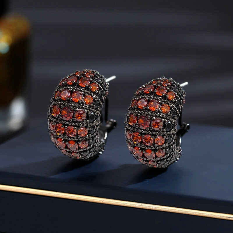 2025 S925 silver needle retro court style earrings zircon inlay design sense semicircular C ring buckle anti-lost stud earrings